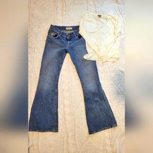 Blue Flare Wide Leg Jeans with Vintage Look